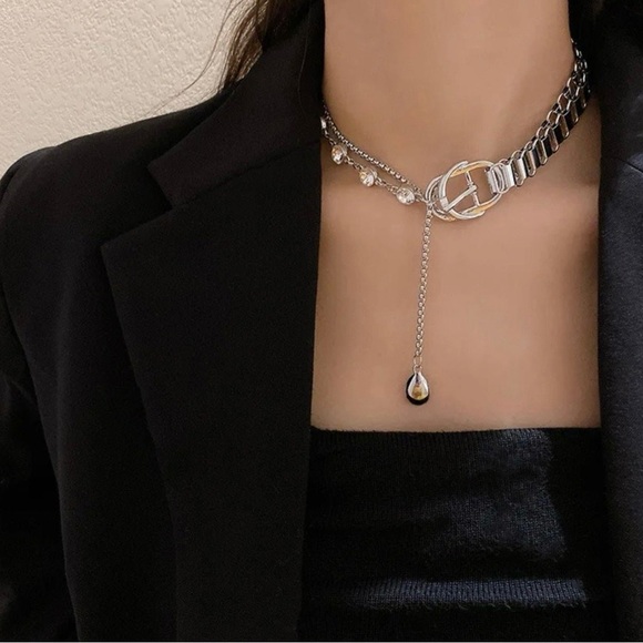 Thick Silver Statement Choker Necklace Size 11”+5” Extension - Picture 4 of 6